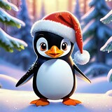 Penguin with a Santa hat