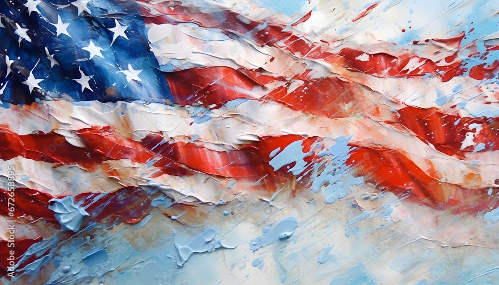 American US Flag Acrylic Painting with Paint Spatters Patriotic Background