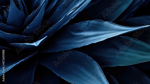 Dark blue toned background with an abstract natural pattern and an agave plant. photo