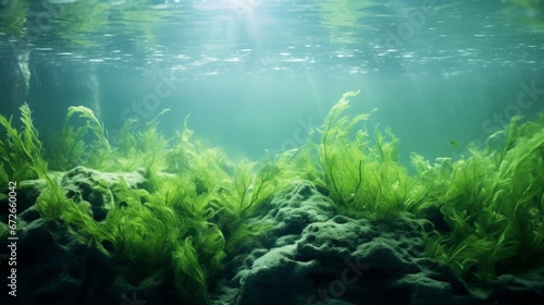 green bright algae growing underwater. © Yahor Shylau 