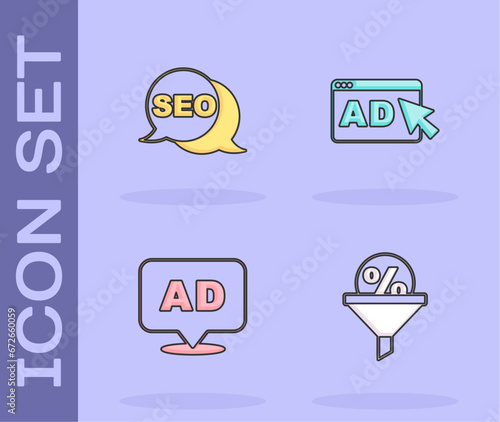 Set Lead management, SEO optimization, Advertising and icon. Vector