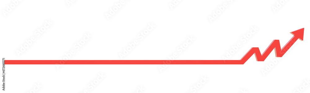 Business grow, Red graph with arrow up isolated on white, transparent background, PNG - obrazy, fototapety, plakaty 