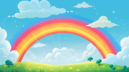 Ingelijste posters Regenboog Vrolijk cartoonlandschap met regenboog  © Yahor Shylau 
