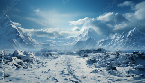 Wallpaper Mural Snow capped mountains, nature frozen beauty, an adventure in majestic landscapes generated by AI Torontodigital.ca