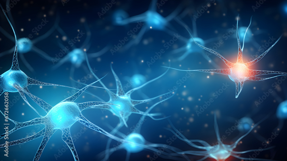 Active neural connections in bright blue color Active neural connections in bright blue color