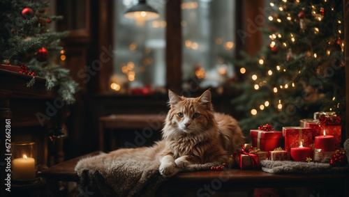 cat in christmas tree photo