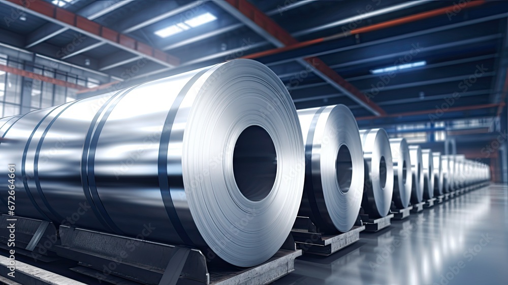 Rolls of metal sheet. Zinc, aluminium or steel sheet rolls on warehouse in factory. 3d illustration.
Rolls of metal sheet. Zinc, aluminium or steel sheet rolls on warehouse in factory. 3d illustration.