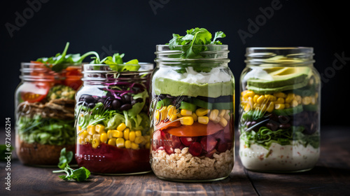 Layered Mexican salads in jars