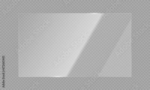 Transparent glass plate. Screen reflection vector illustration isolated on transparency grid layer