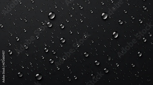 Water drops on black background. Rain condensation, raindrops or glass spheres on dark window surface. Abstract wet texture, backdrop, graphic template for ads design, Realistic 3d vector illustration