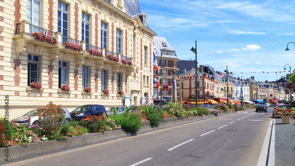 Street view in Deauville, famous resort in Normandy, France.