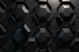 Hexagonal wall background with polished tiles. Black semigloss wallpaper featuring 3D blocks. Generative AI