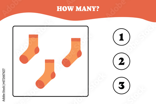 How many socks are there? Educational worksheet design for children. Counting game for kids.	