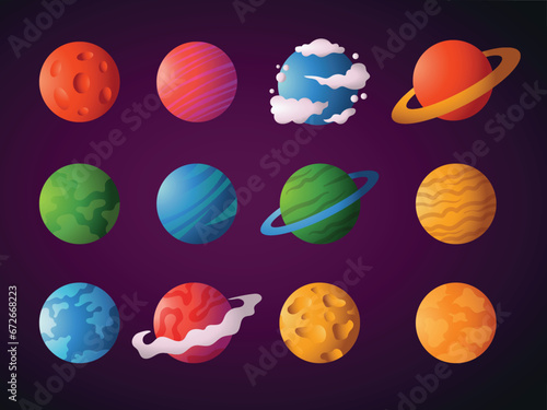 Planet Space Element Set 3D Flat