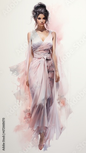 Elegant Fashion Art of Woman in Airy Dress.
A watercolour fashion art piece featuring a woman in an airy dress.