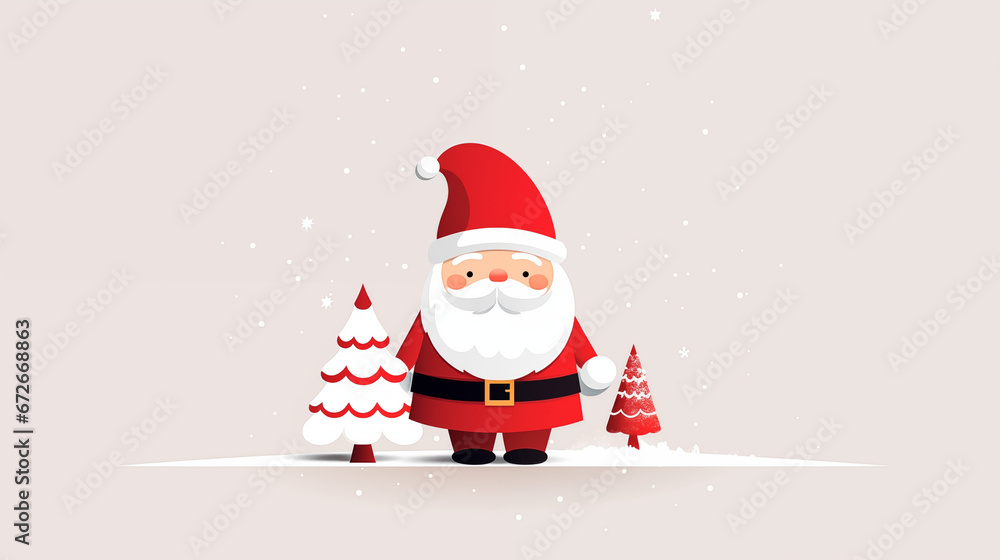Ilustrowany Święty Mikołaj origami - mikołajki. Białe tło na baner lub życzenia świąteczne. - obrazy, fototapety, plakaty 
