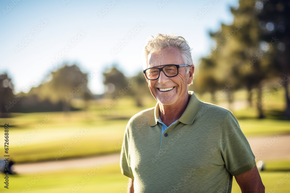 Portrait of Smiling senior man on golf course