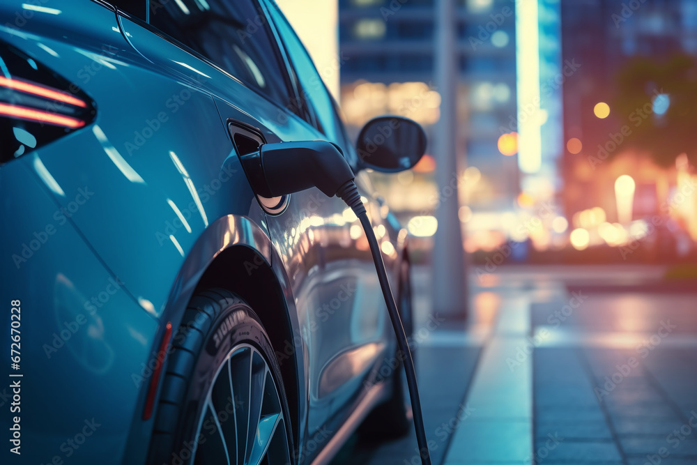 Electric Car Charging at Night