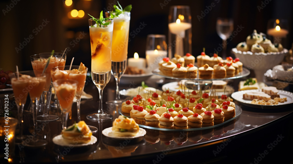 Luxury food service appetizers and desserts served