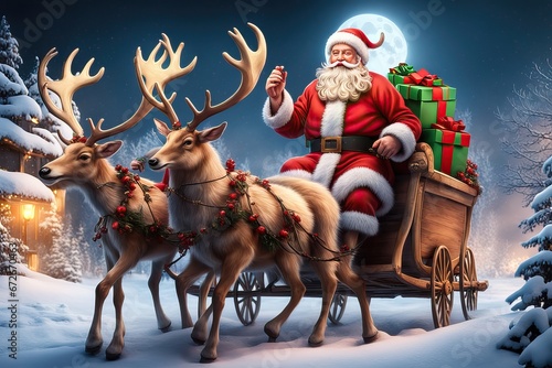 santa claus and his reindeer soft colors, christmas celebration, Culture and Religion concept, generative ai 