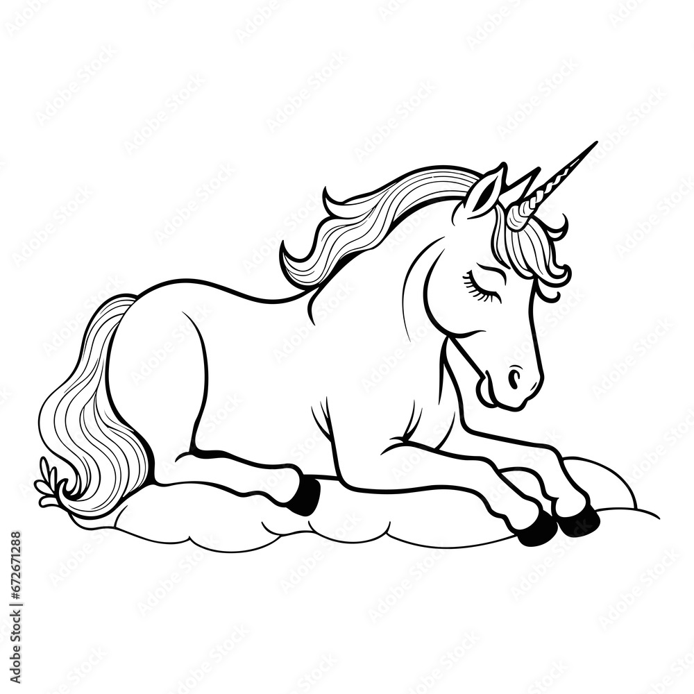 Fototapeta premium Sleeping unicorn coloring page for kids