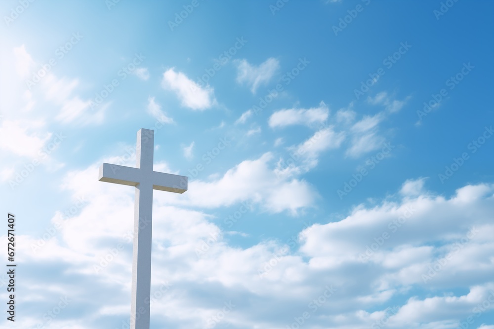 sky funeral background with holy cross, copy space for text