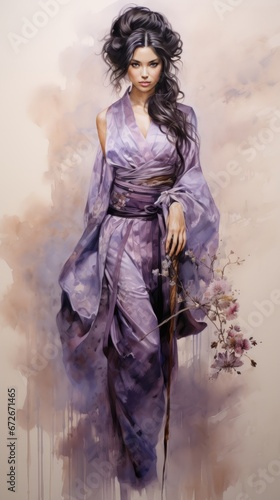 Woman in Purple Watercolour Gown Art.
Watercolour art of a woman in a purple gown with a dynamic pose.