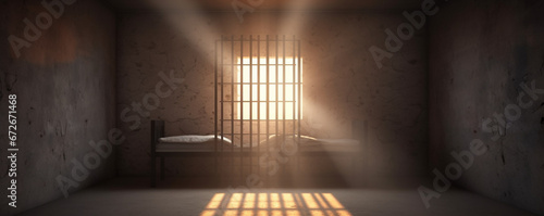 Prison cell with rays of light from the window