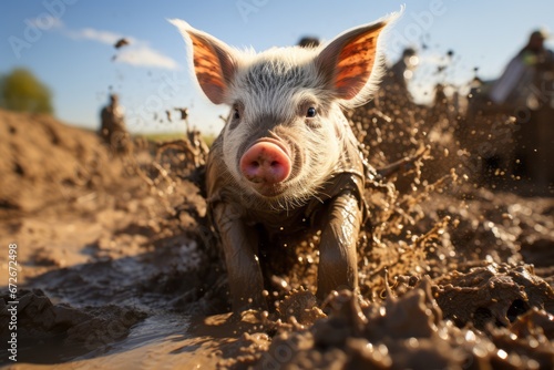 Pig playing in muddy water © soysuwan123