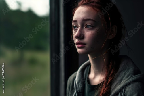 Sad and contemplative young woman