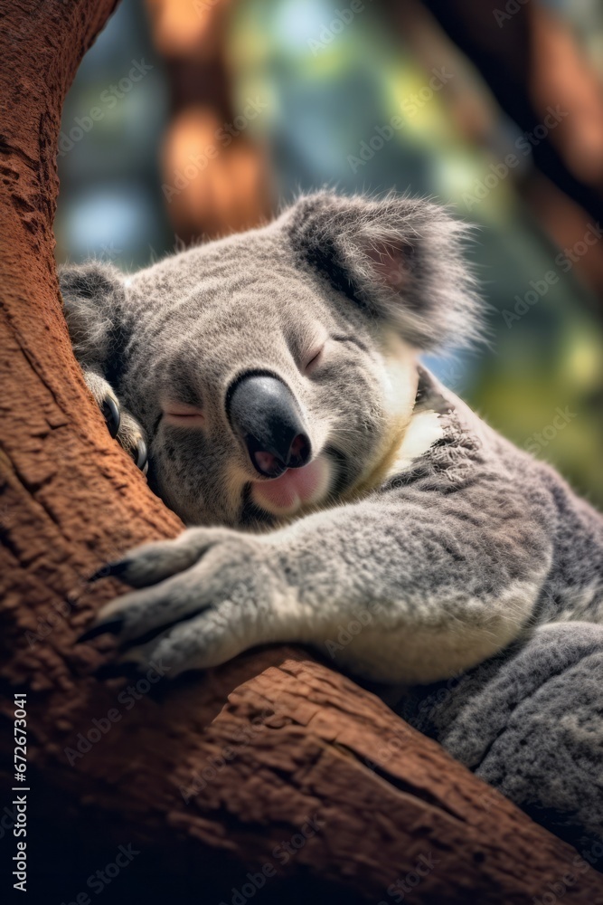 Obraz premium koala bear sleeping on a tree.