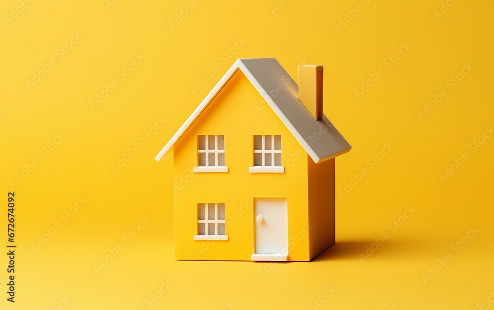 Paper House in Yellow Background