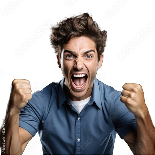 Man Cheering Isolated on Transparent or White Background, PNG photo