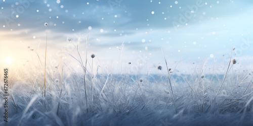 Blizzard and snowfall against the backdrop of a blurry winter landscape bokeh ,Blue Dream Landscape Snow Background with generative ai 