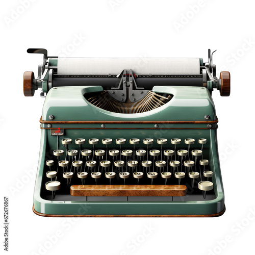 Classic Typewriter with Blank Sheet of Paper Isolated on Transparent or White Background, PNG