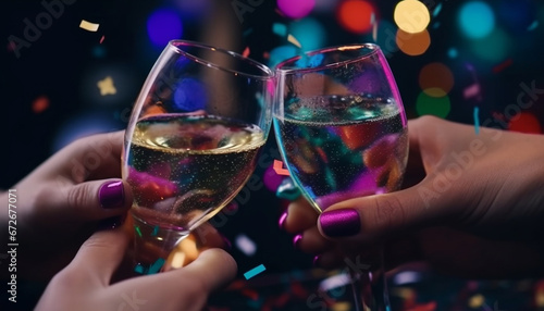 Cheers to new year joy and togetherness with champagne celebration generated by AI