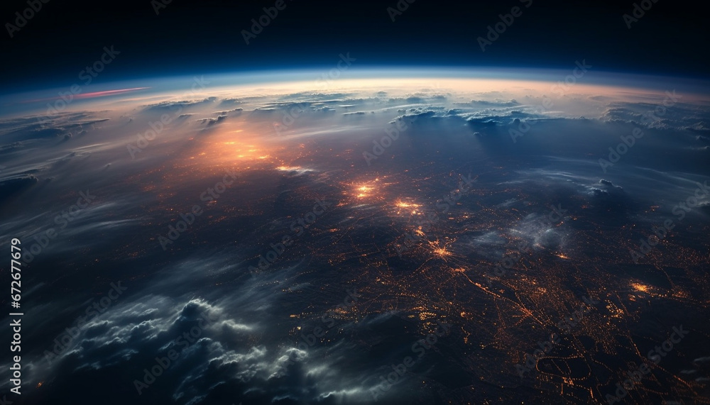 Fototapeta premium Milky Way shines bright above mountain horizon in summer night generated by AI