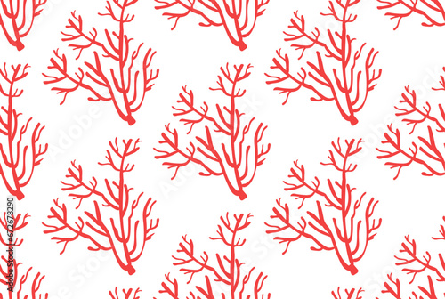 Seamless pattern of underwater sea red coral. Sea life. Vector illustration