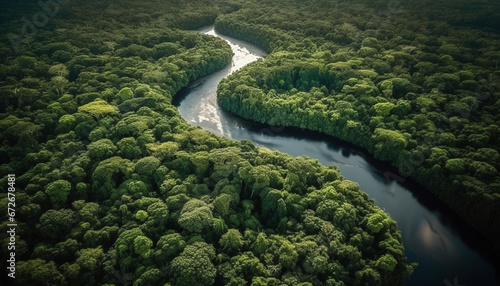 Tranquil scene High up, drone captures beauty in nature freshness generated by AI