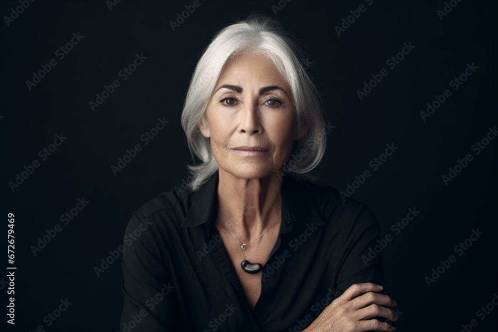 Studio portrait of a senior woman against a black background 