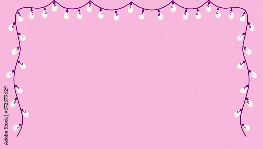 National Christmas lights day. Garland with electric bulbs on pink background. Cute holiday backdrop. Flat style hand drawn vector illustration.
National Christmas lights day. Garland with electric bulbs on pink background. Cute holiday backdrop. Flat style hand drawn vector illustration.