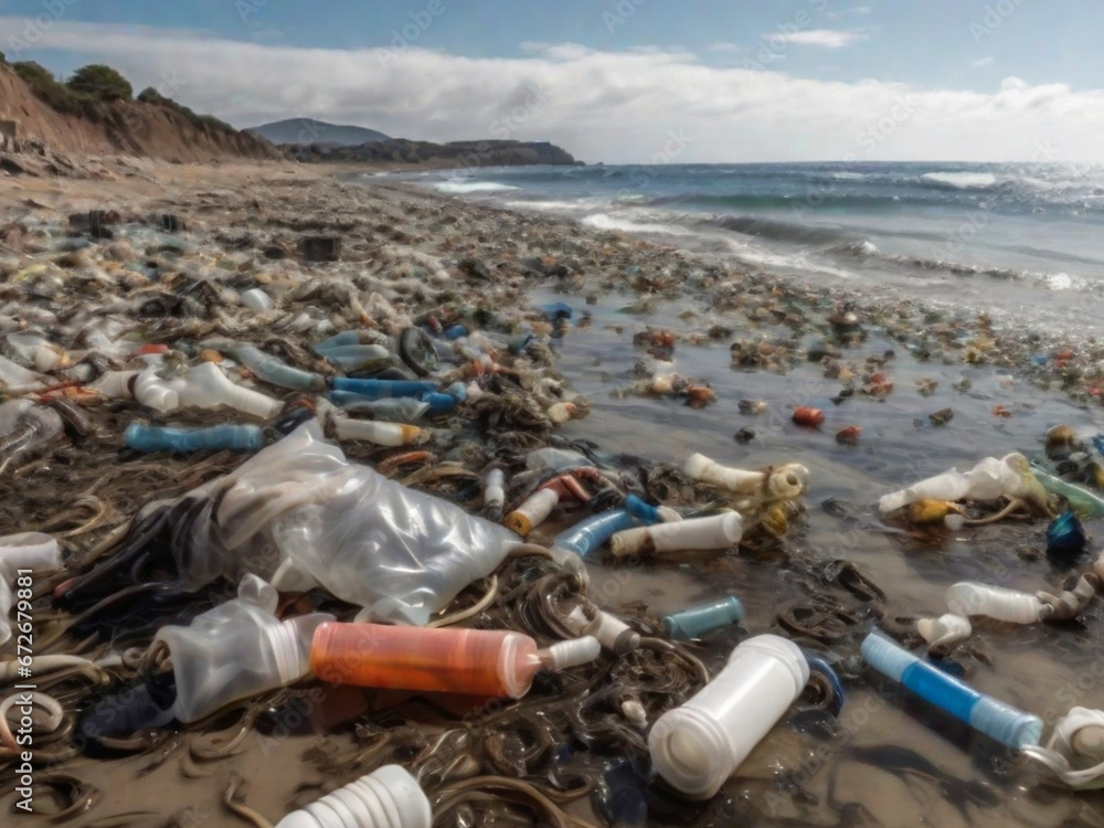pollution, plastics and waste on the beach pollution, plastics and waste on the beach