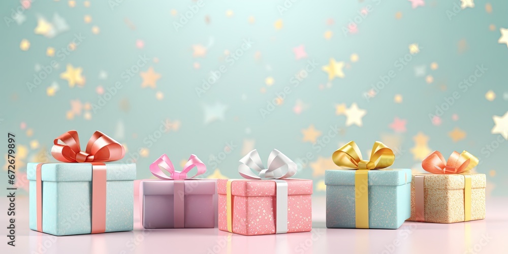 Happiness gift box on pastel color background. Generative AI - obrazy, fototapety, plakaty 