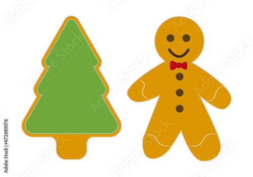 Galletas de navidad con forma de pino y persona.