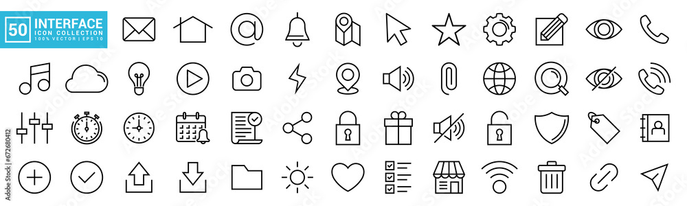 Various User Interface icon collections, Basic ui ux, editable and resizable vector icons EPS 10. - obrazy, fototapety, plakaty 