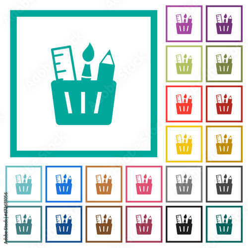 Drawing tools solid flat color icons with quadrant frames photo