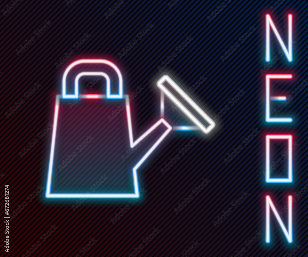 Glowing neon line Watering can icon isolated on black background. Irrigation symbol. Colorful outline concept. Vector Glowing neon line Watering can icon isolated on black background. Irrigation symbol. Colorful outline concept. Vector