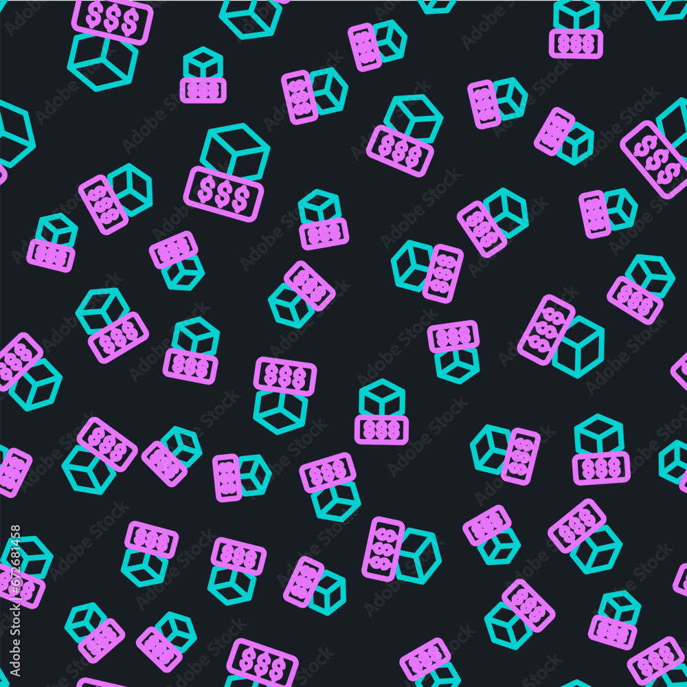 Line 3D printer services icon isolated seamless pattern on black background. 3d printing. Vector Line 3D printer services icon isolated seamless pattern on black background. 3d printing. Vector