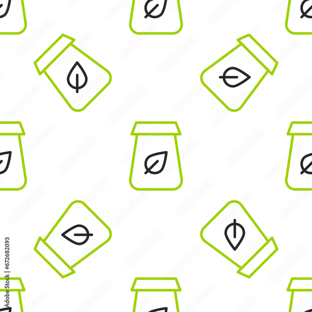 Line Tea packaging icon isolated seamless pattern on white background. Paper bag with tea. Vector Line Tea packaging icon isolated seamless pattern on white background. Paper bag with tea. Vector