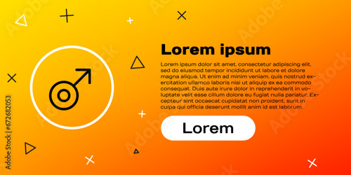 Line Mars symbol icon isolated on yellow background. Astrology, numerology, horoscope, astronomy. Colorful outline concept. Vector